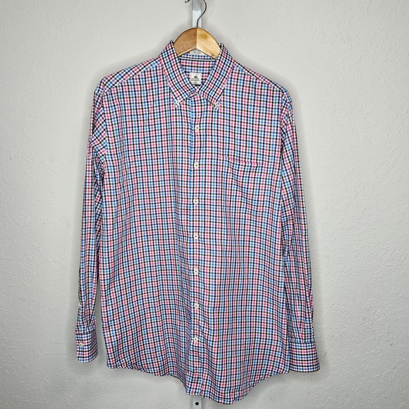 Peter Millar Other - Peter Millar Mens Large Tattersall Check Button Down Shirt Blue‎ Pink Cotton L